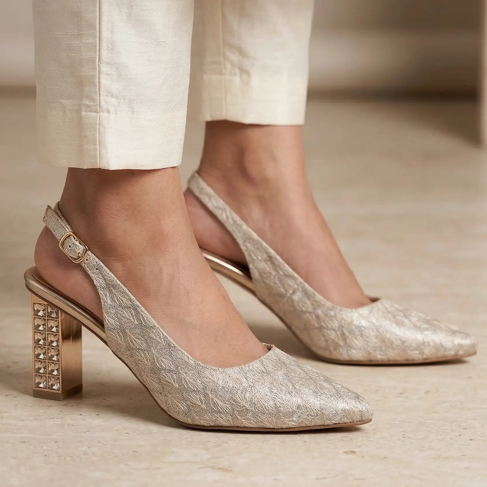 Couture Gemstone Block Heels - Gold