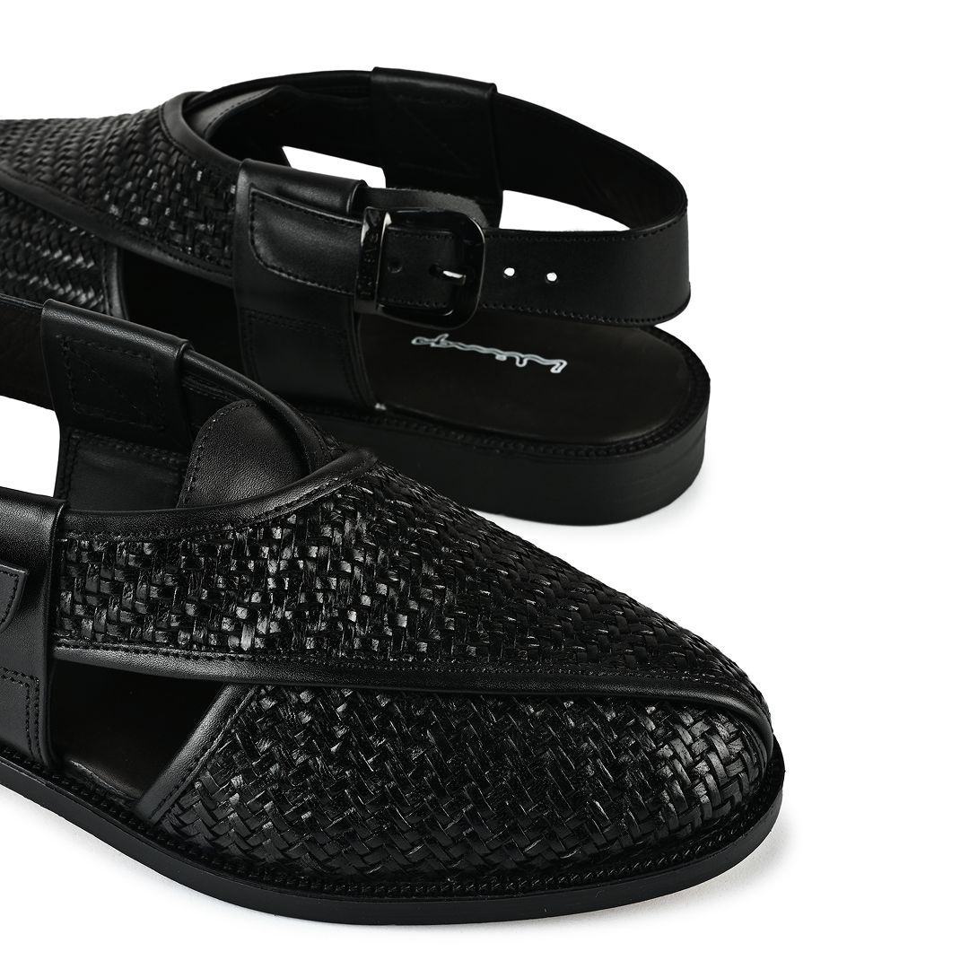 Capri Woven Leather Sandals - Black