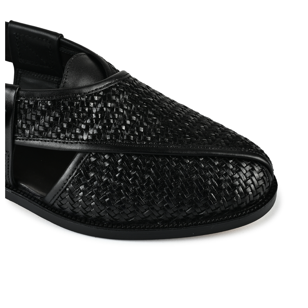 Capri Woven Leather Sandals - Black