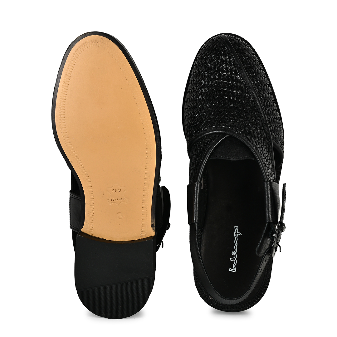 Capri Woven Leather Sandals - Black