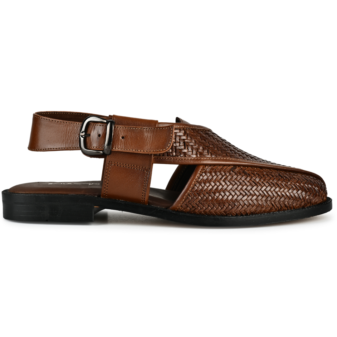 Capri Woven Leather Sandals - Brown