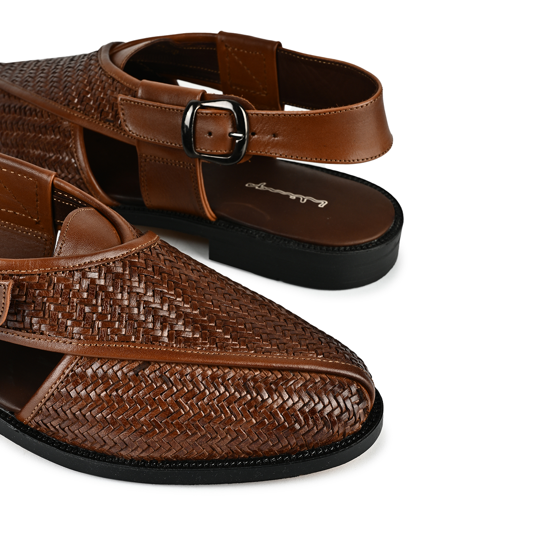 Capri Woven Leather Sandals - Brown