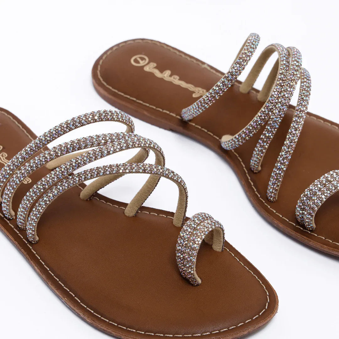 Rhinestone Rope Sandals - Silver