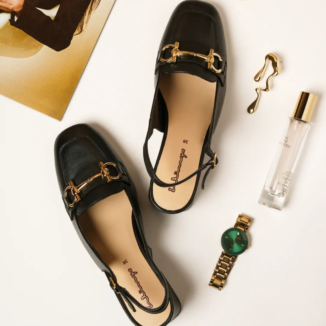Buckle Bit Slingback - Black