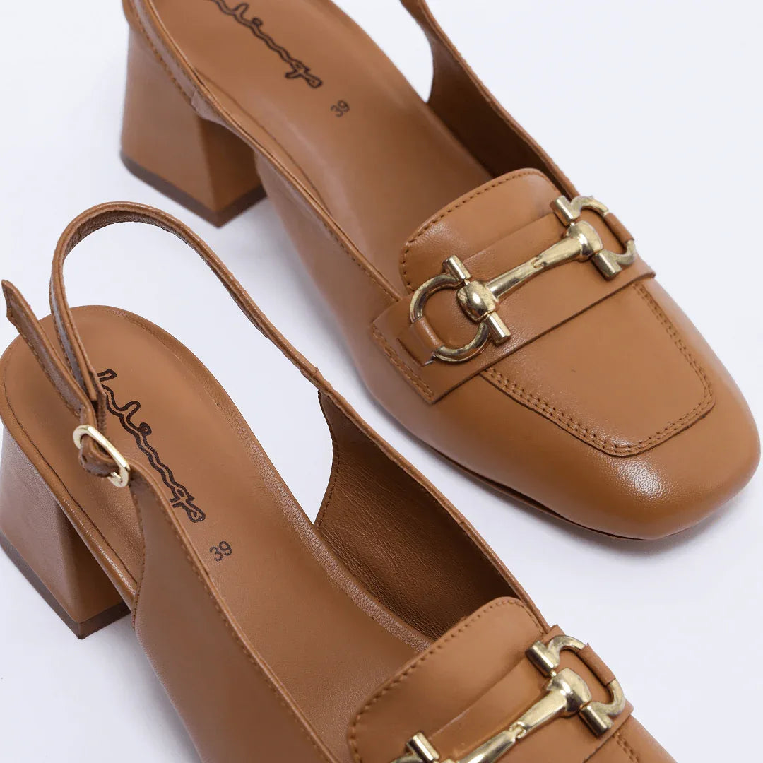 Buckle Bit Slingback - Tan