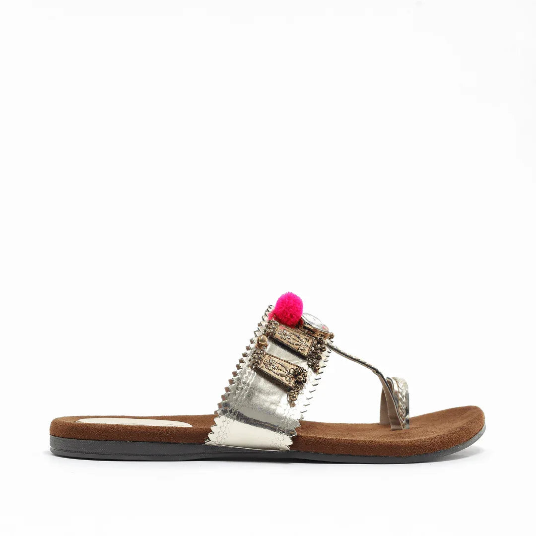 Metallic Pom-Pom Kolhapuris - Gold