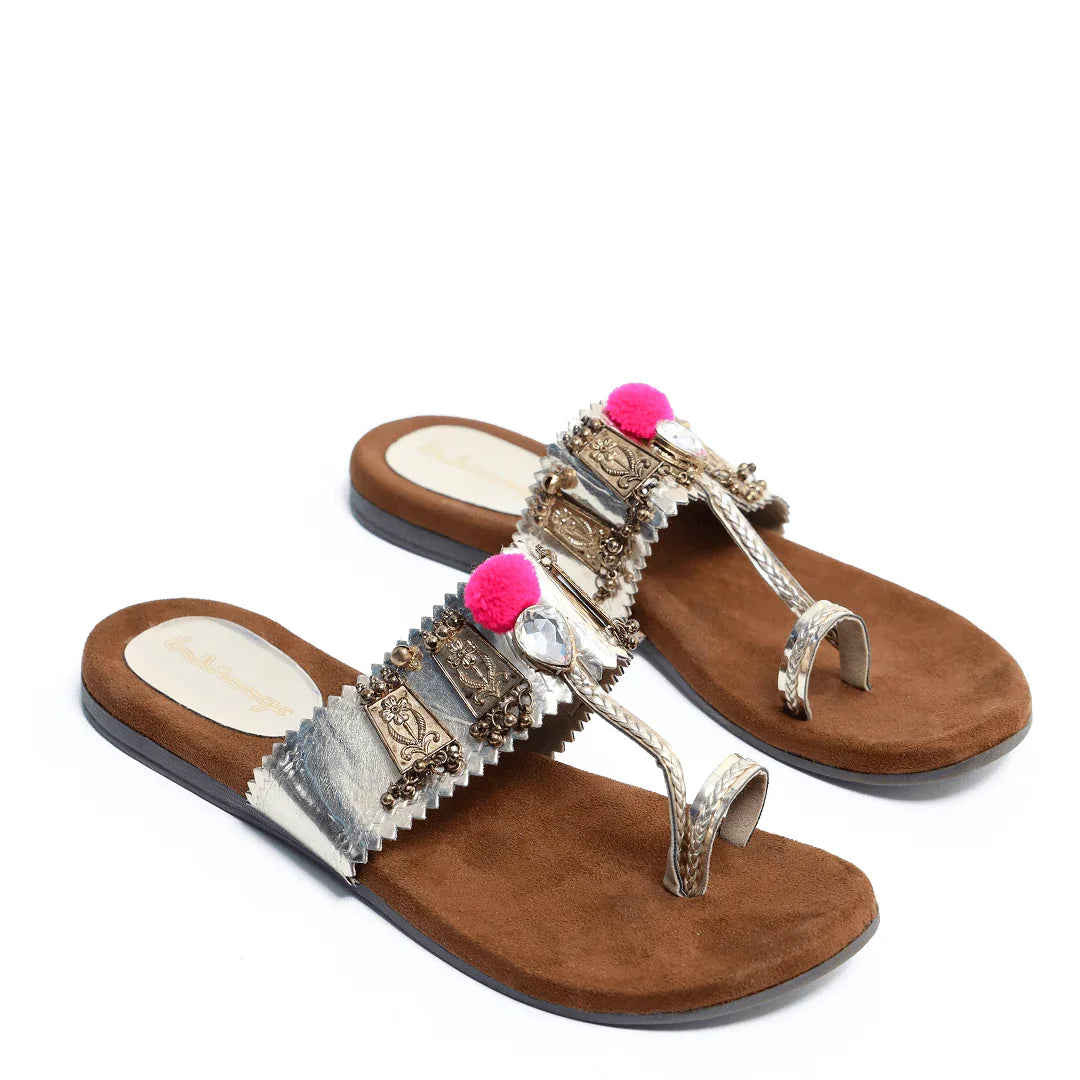 Metallic Pom-Pom Kolhapuris - Gold