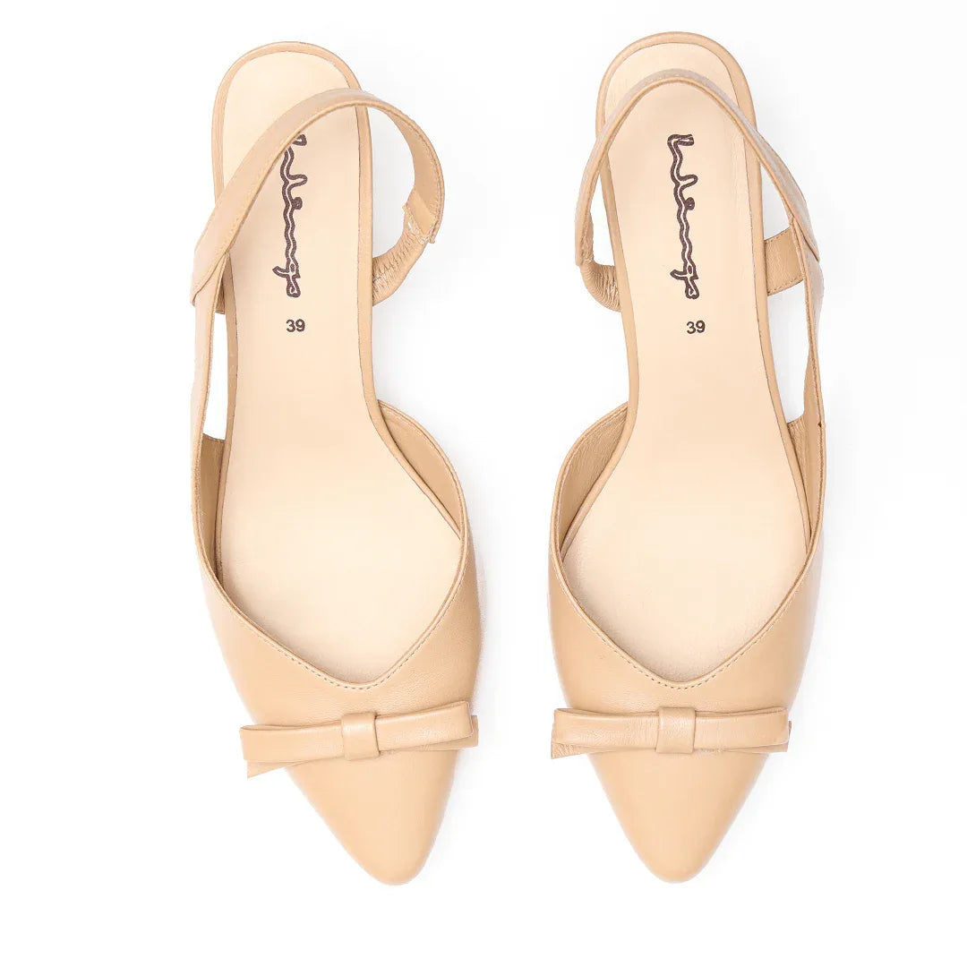 Pointed Bow Slingback - Beige