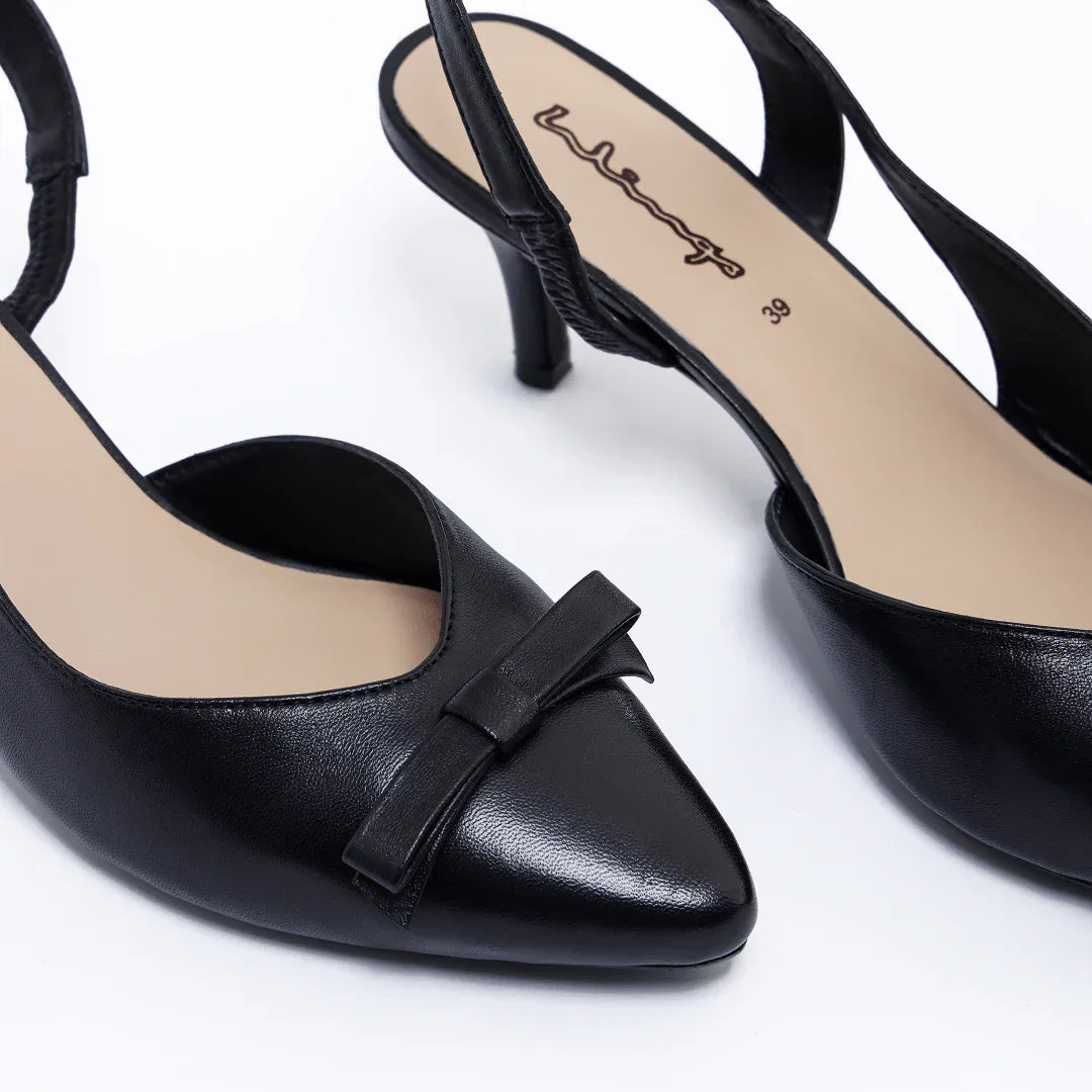 Pointed Bow Slingback - Black