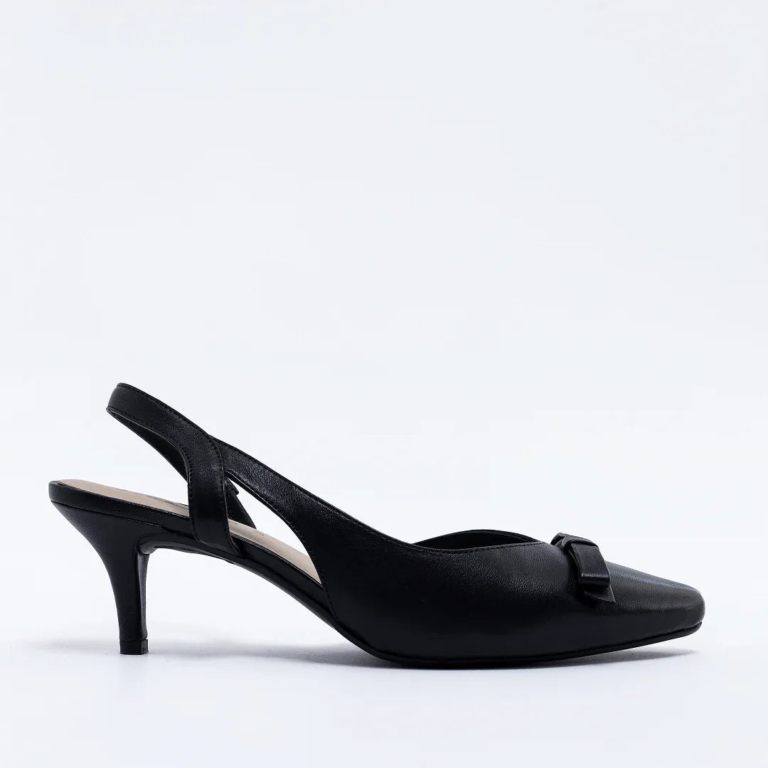 Pointed Bow Slingback - Black