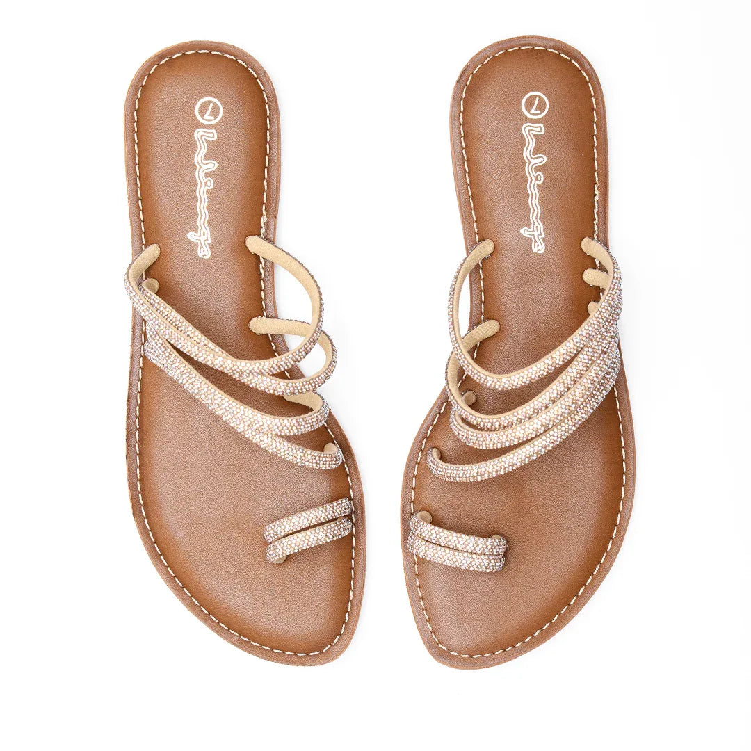 Rhinestone Rope Sandals - Gold