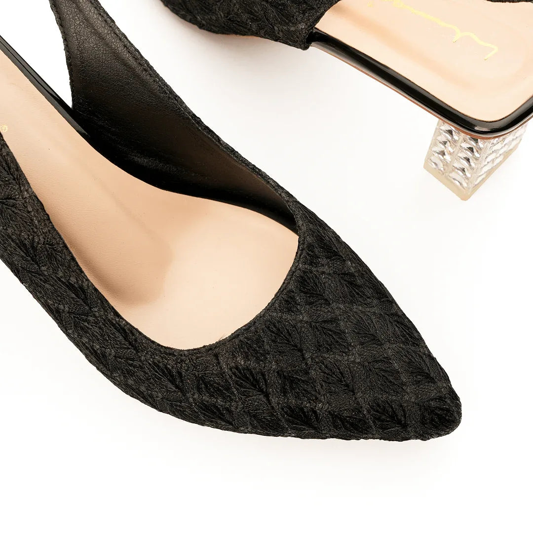 Couture Gemstone Block Heels-Black