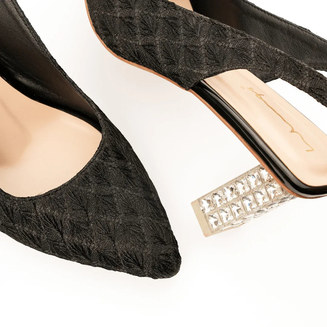 Couture Gemstone Block Heels-Black