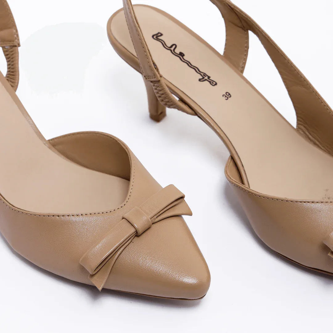 Pointed Bow Slingback - Beige