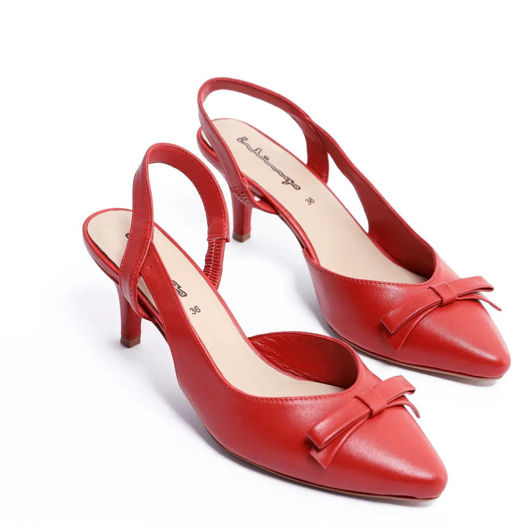 Pointed Bow Slingback - Red