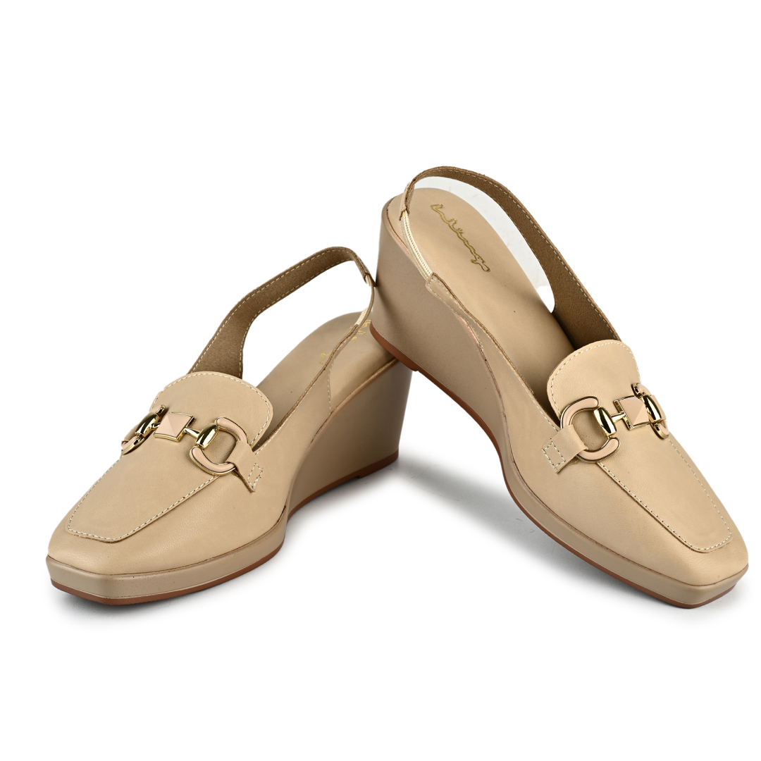 Gina Horsebit Strap Wedges - Beige
