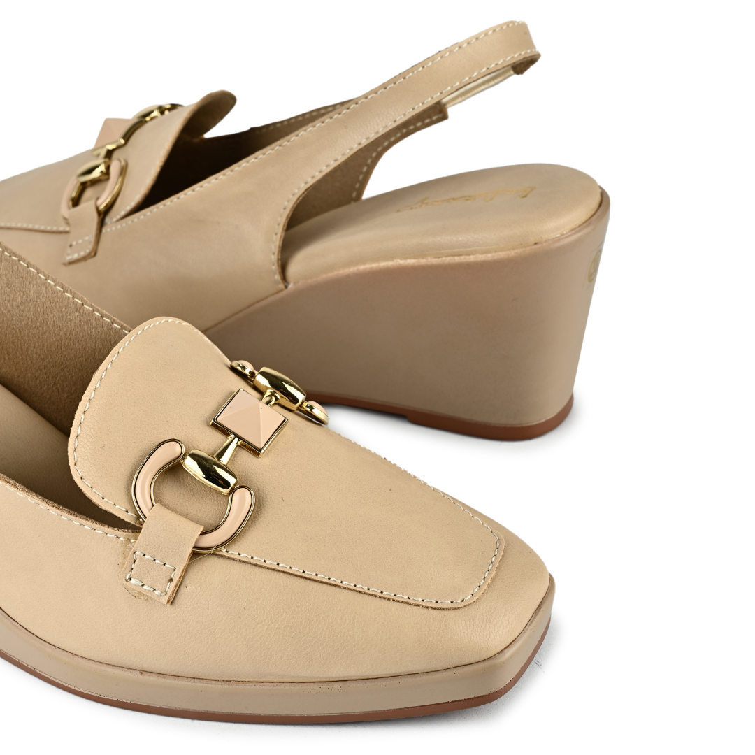 Gina Horsebit Strap Wedges - Beige