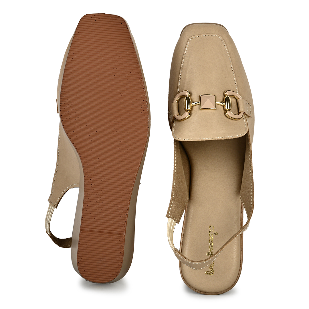 Gina Horsebit Strap Wedges - Beige