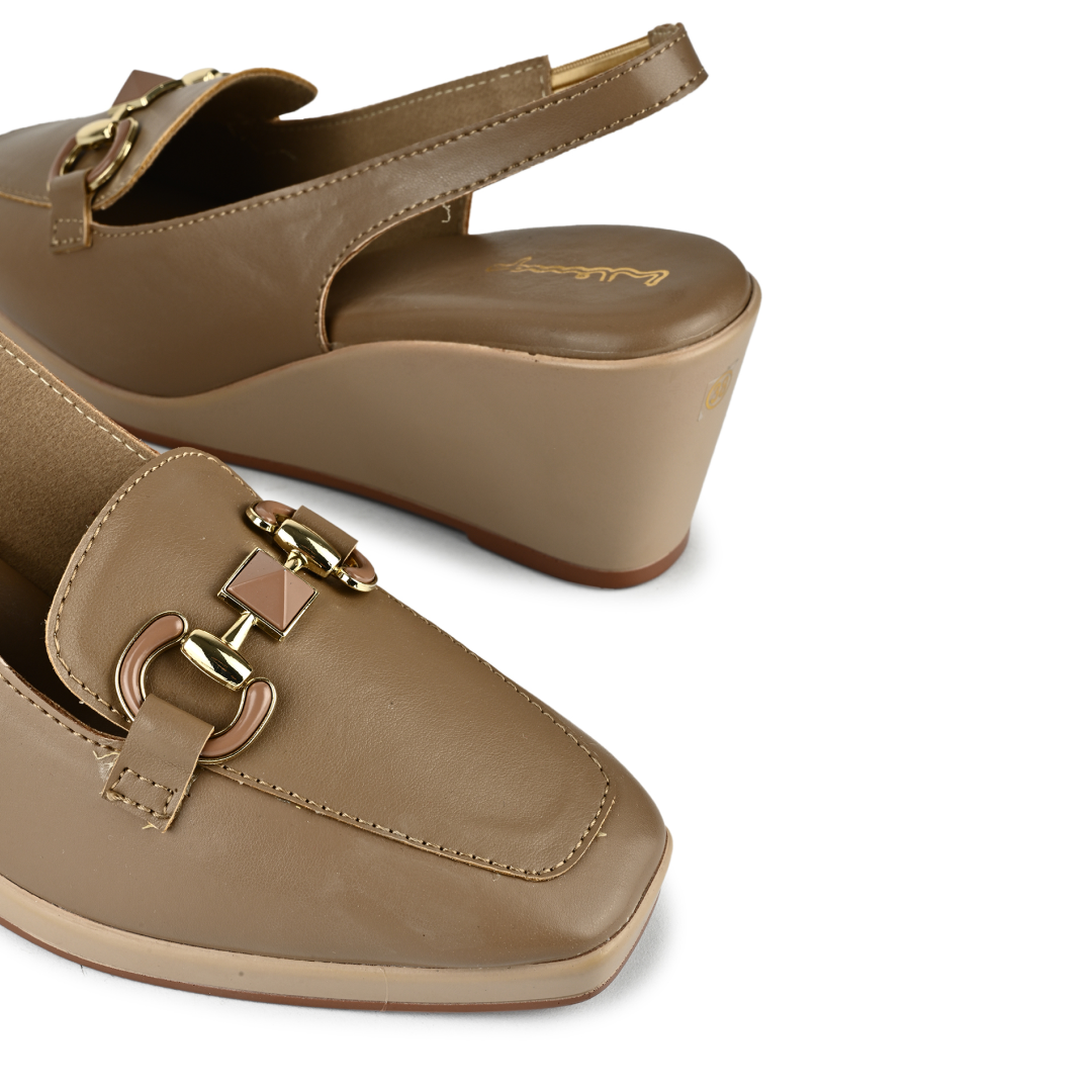 Gina Horsebit Strap Wedges - Brown