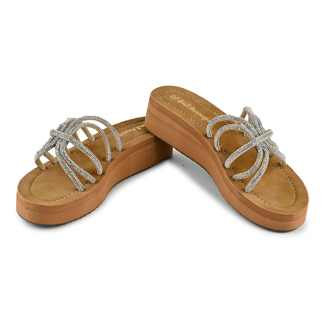 Kate Rhinestone Strappy Platforms - Sliver