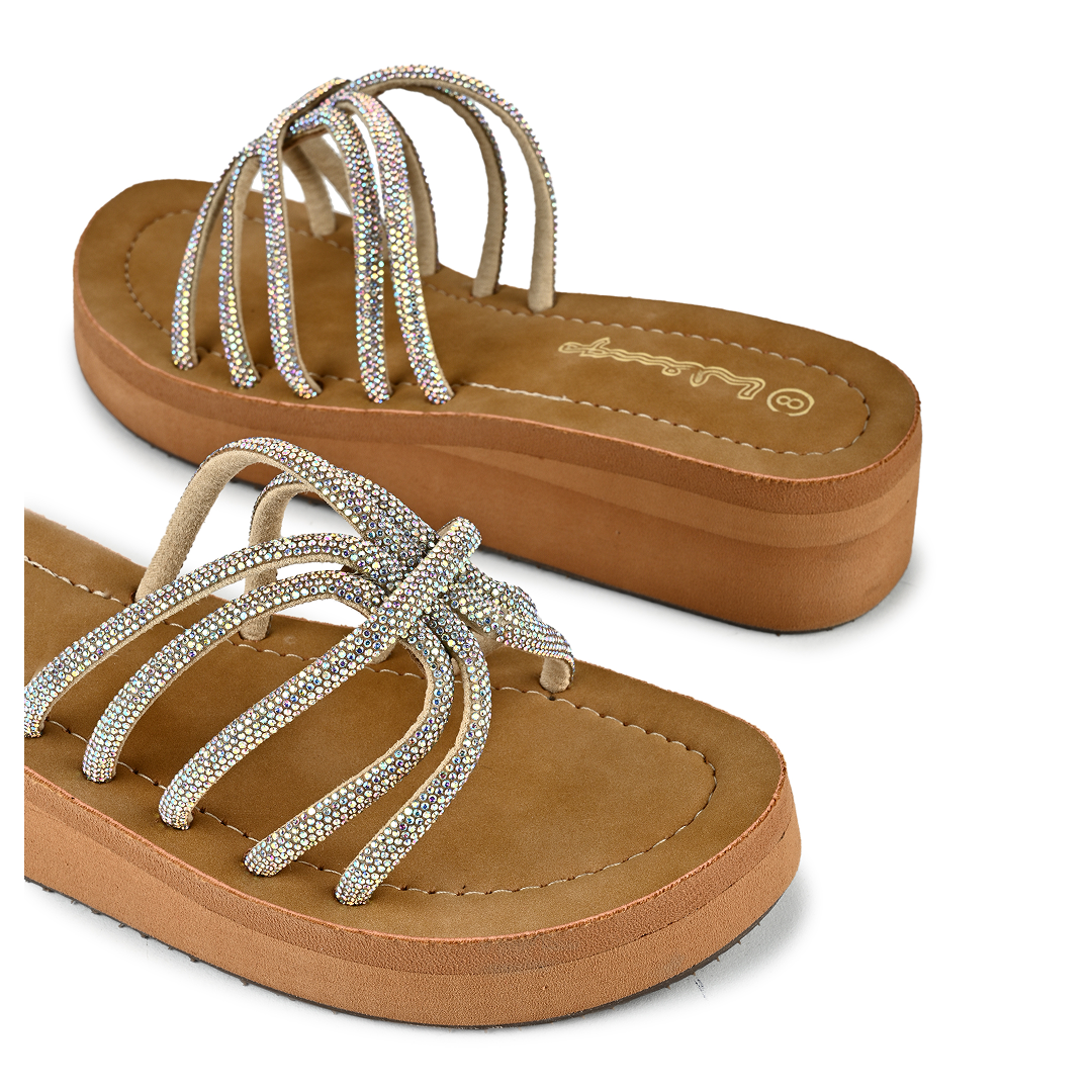 Kate Rhinestone Strappy Platforms - Sliver