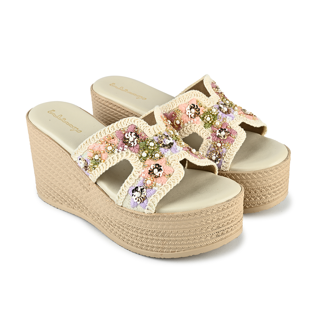 Lina Embroidered Wedge Sandals