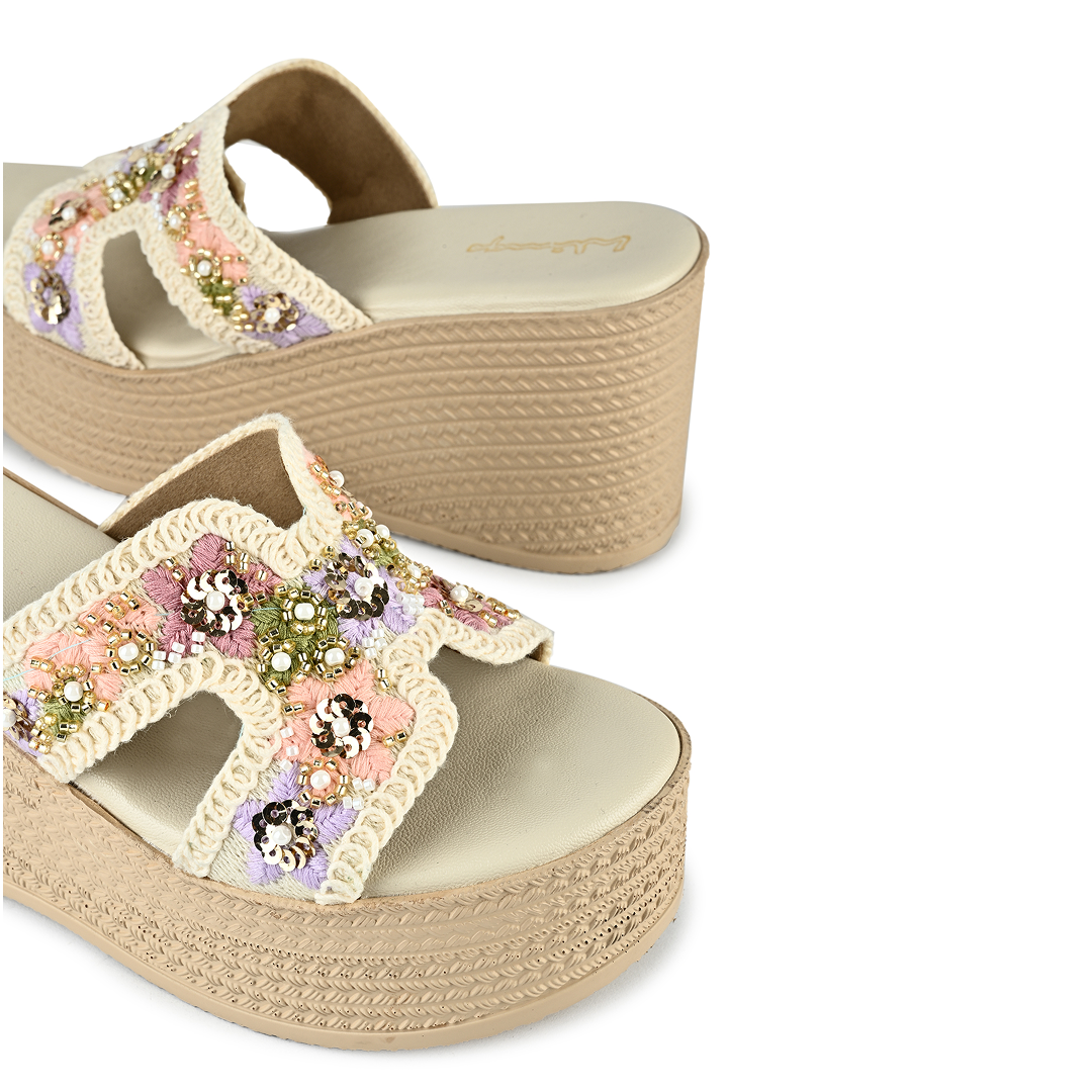 Lina Embroidered Wedge Sandals