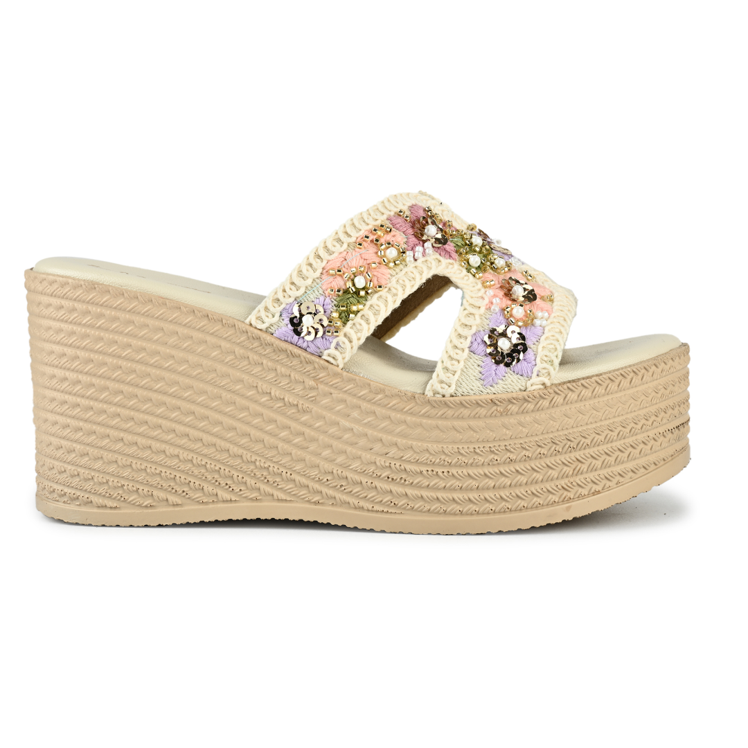 Lina Embroidered Wedge Sandals