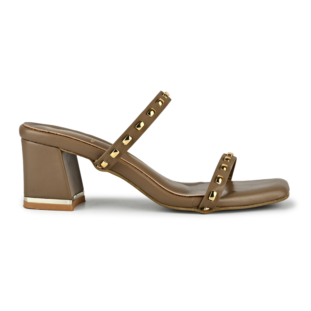 Milano Studded Strap Heels - Brown