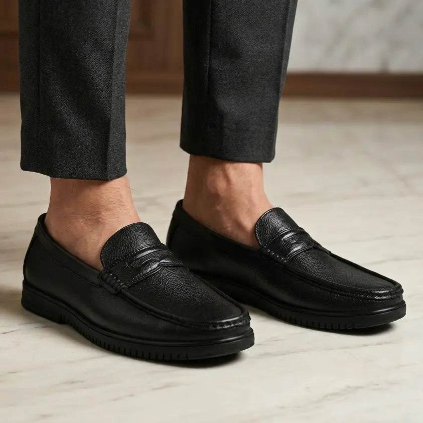 Shelby Leather Penny Moccasins - Black