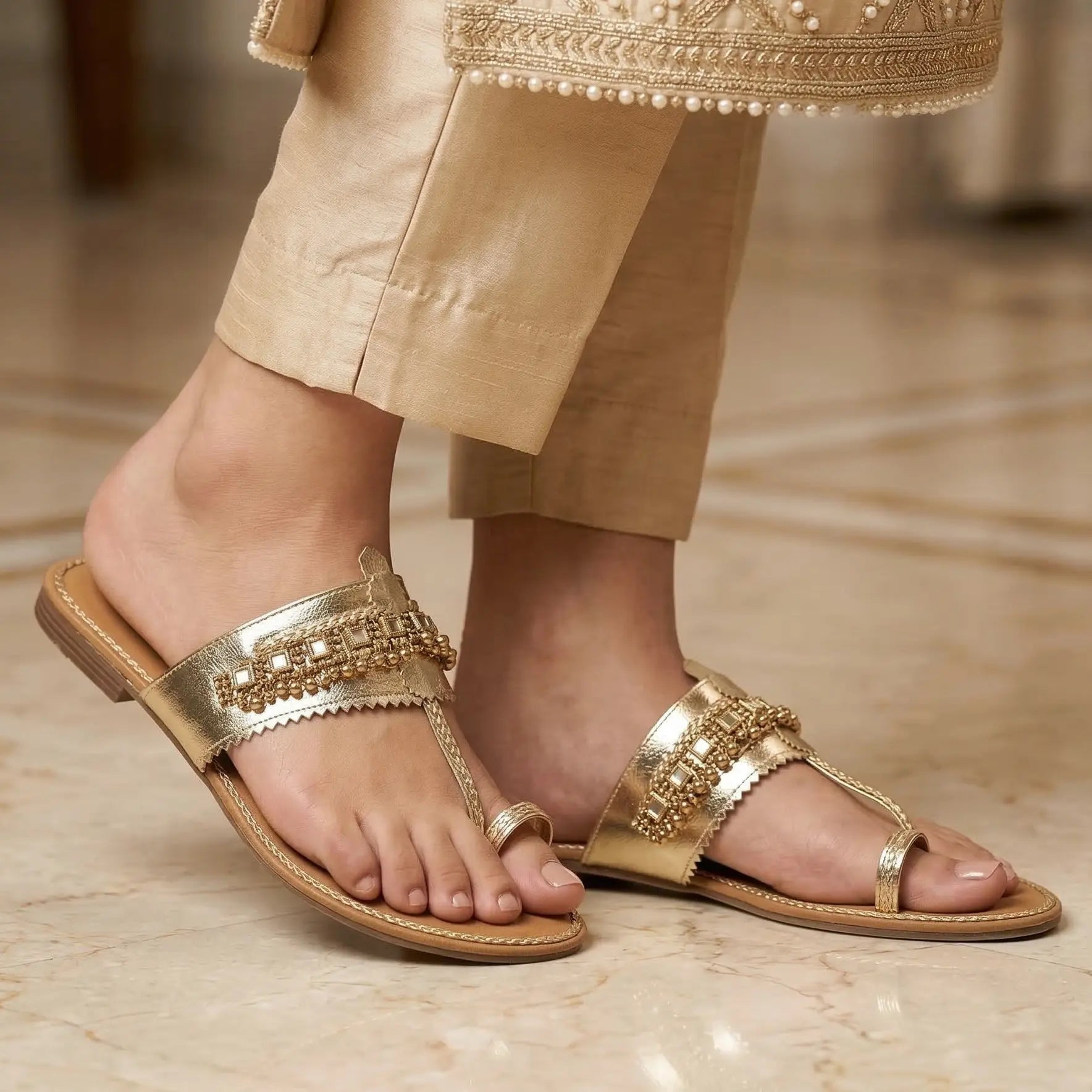 Artisan Kolhapuri Flats - Gold