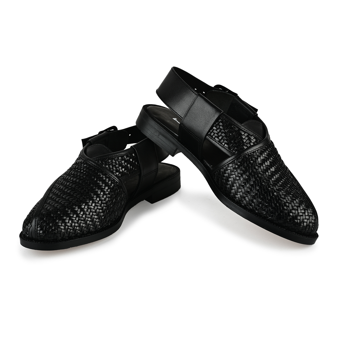 Capri Woven Leather Sandals - Black