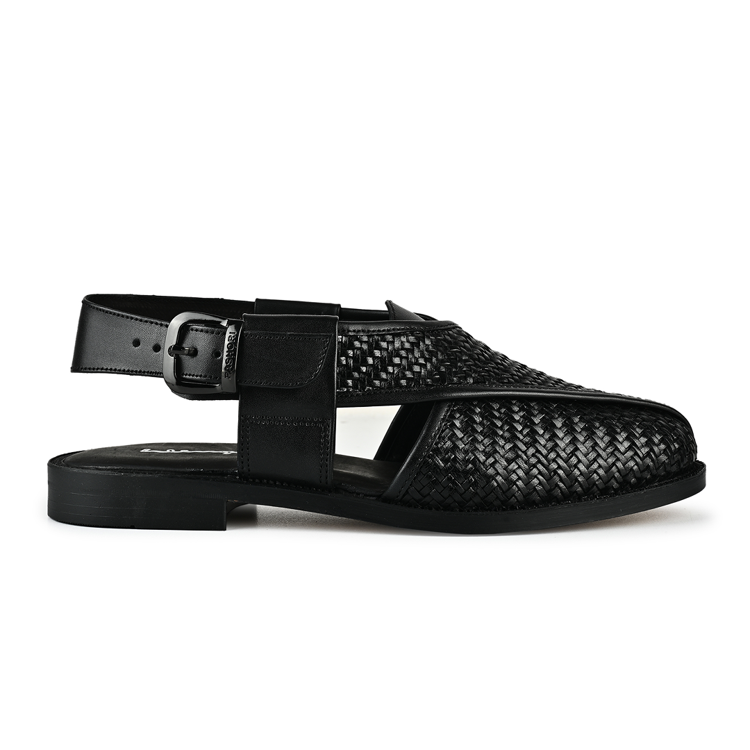 Capri Woven Leather Sandals - Black