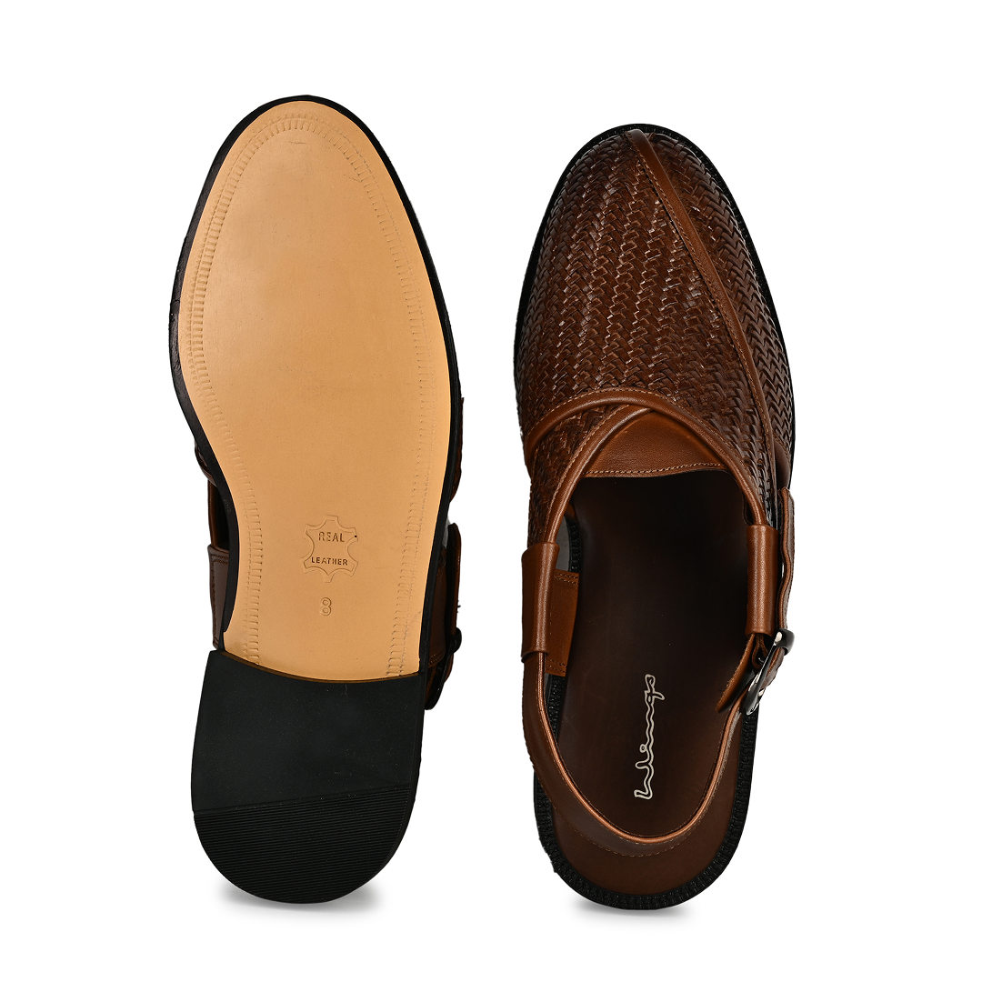 Capri Woven Leather Sandals - Brown