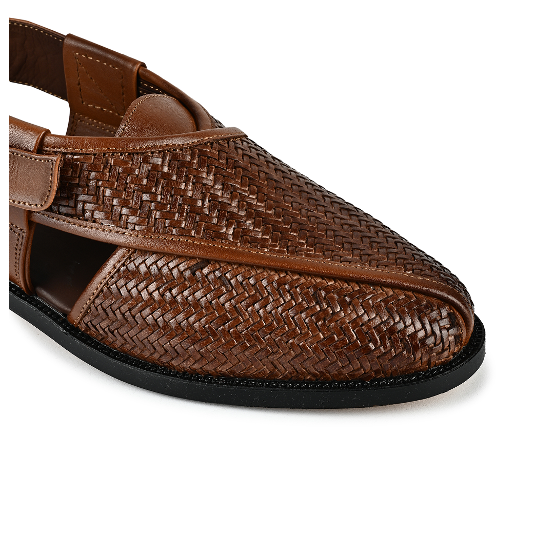 Capri Woven Leather Sandals - Brown
