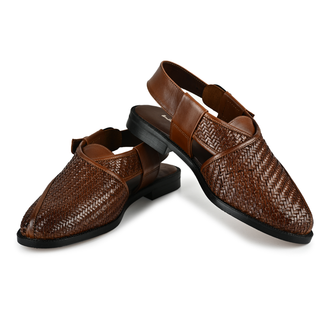 Capri Woven Leather Sandals - Brown