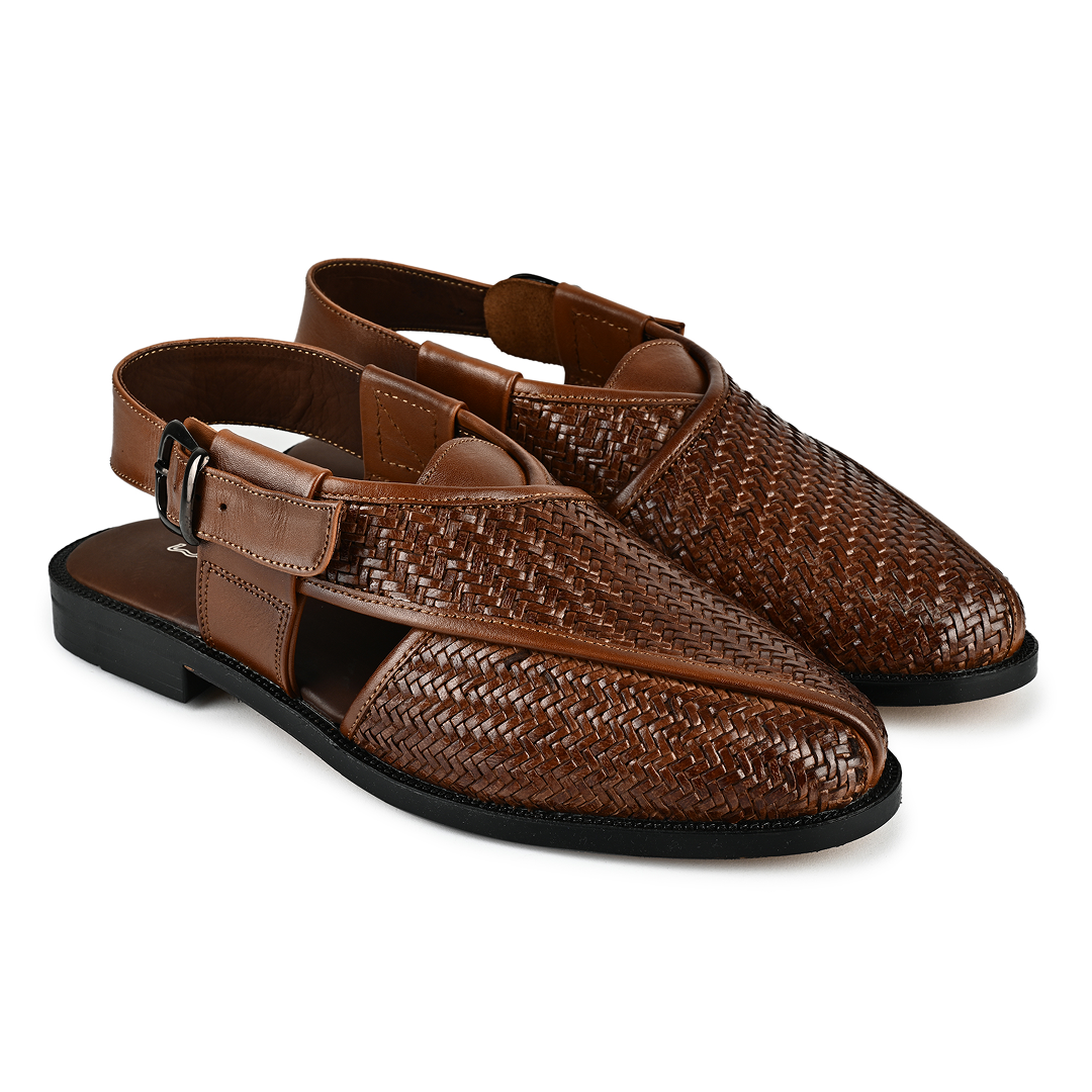 Capri Woven Leather Sandals - Brown