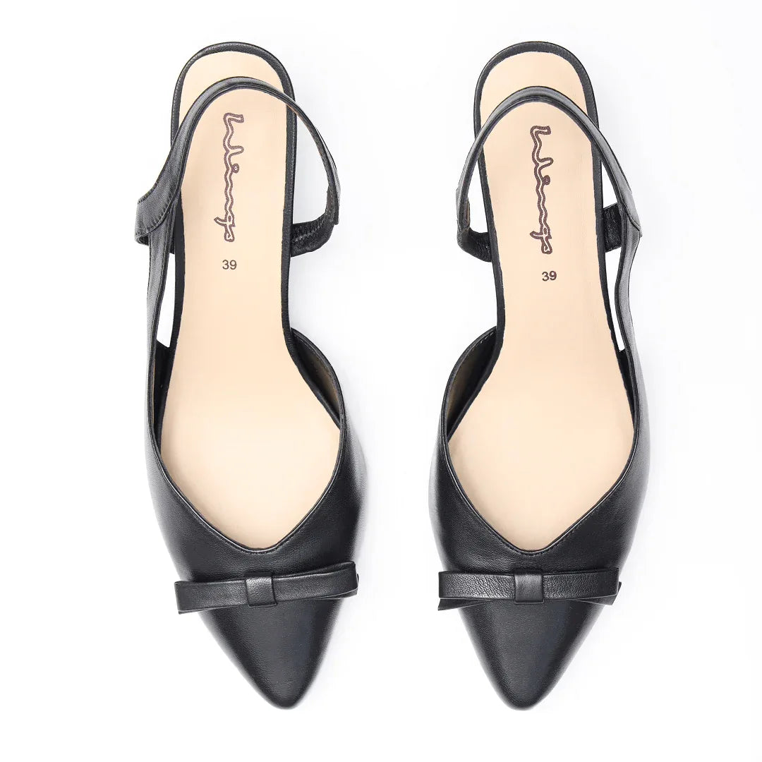 Pointed Bow Slingback - Black