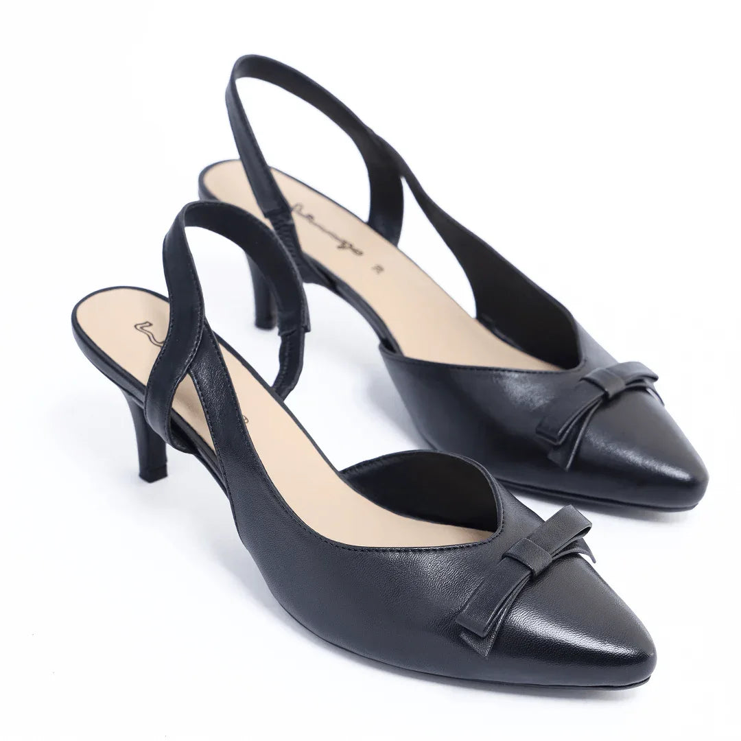 Pointed Bow Slingback - Black
