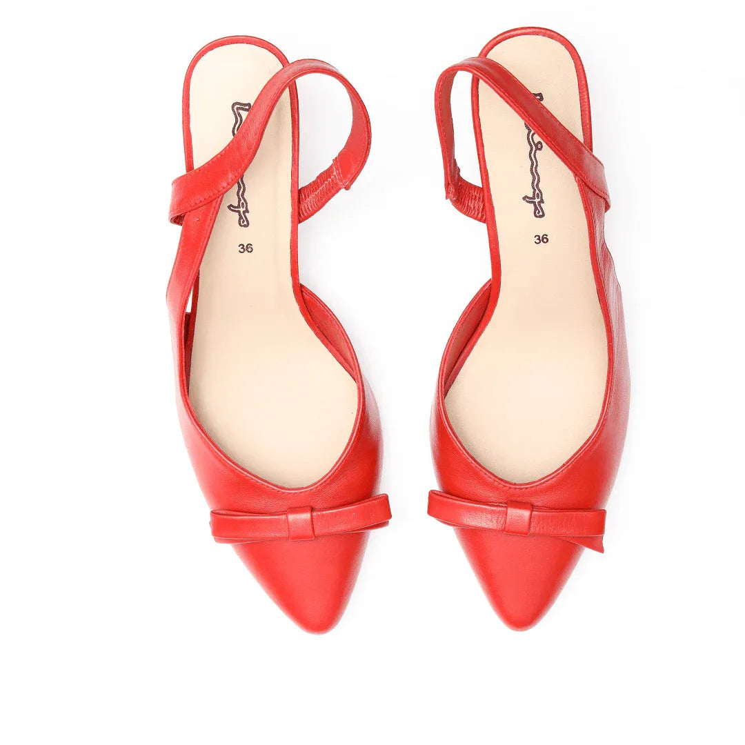 Pointed Bow Slingback - Red