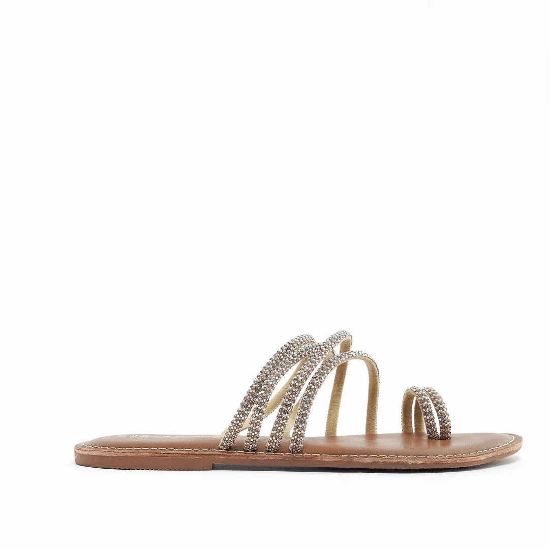 Rhinestone Rope Sandals - Gold