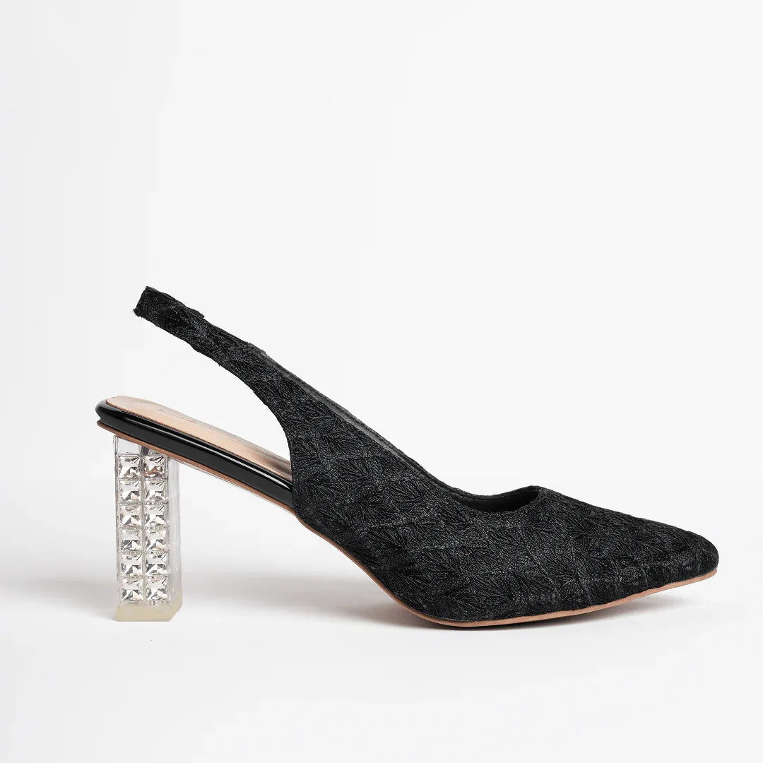 Couture Gemstone Block Heels-Black