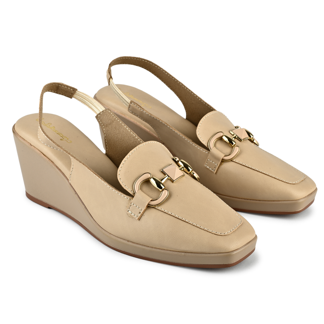 Gina Horsebit Strap Wedges - Beige
