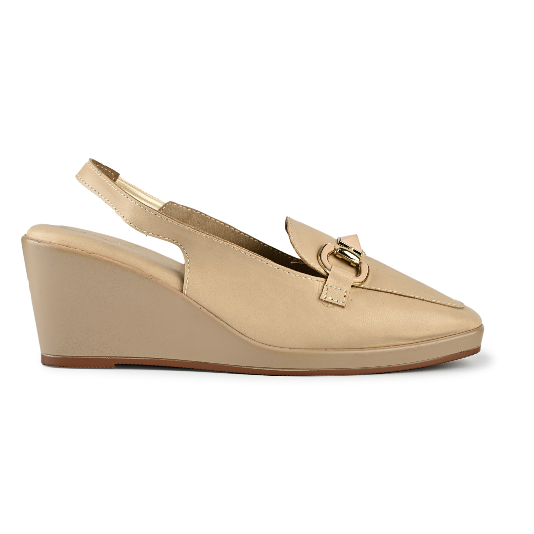 Gina Horsebit Strap Wedges - Beige