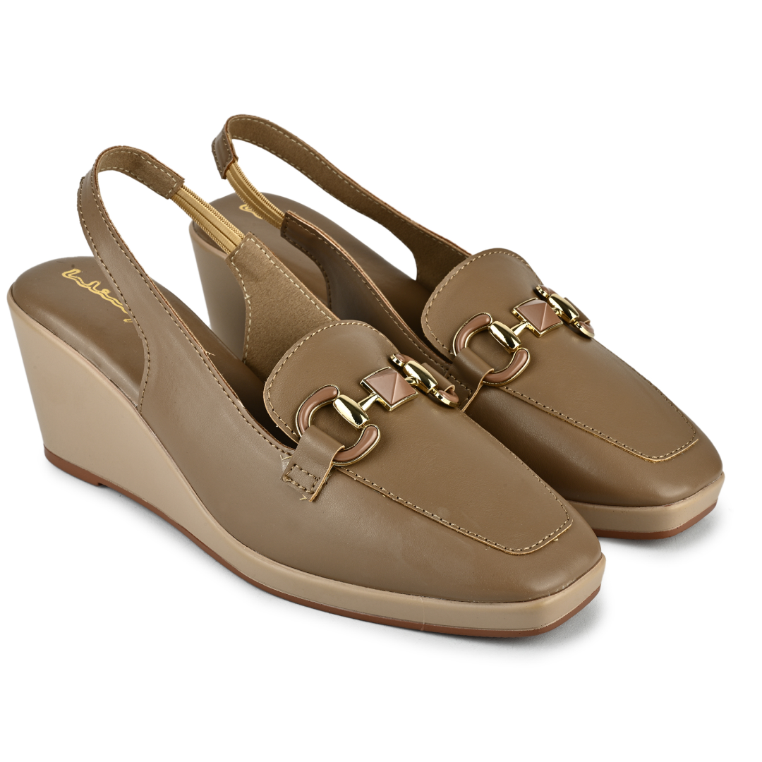 Gina Horsebit Strap Wedges - Brown