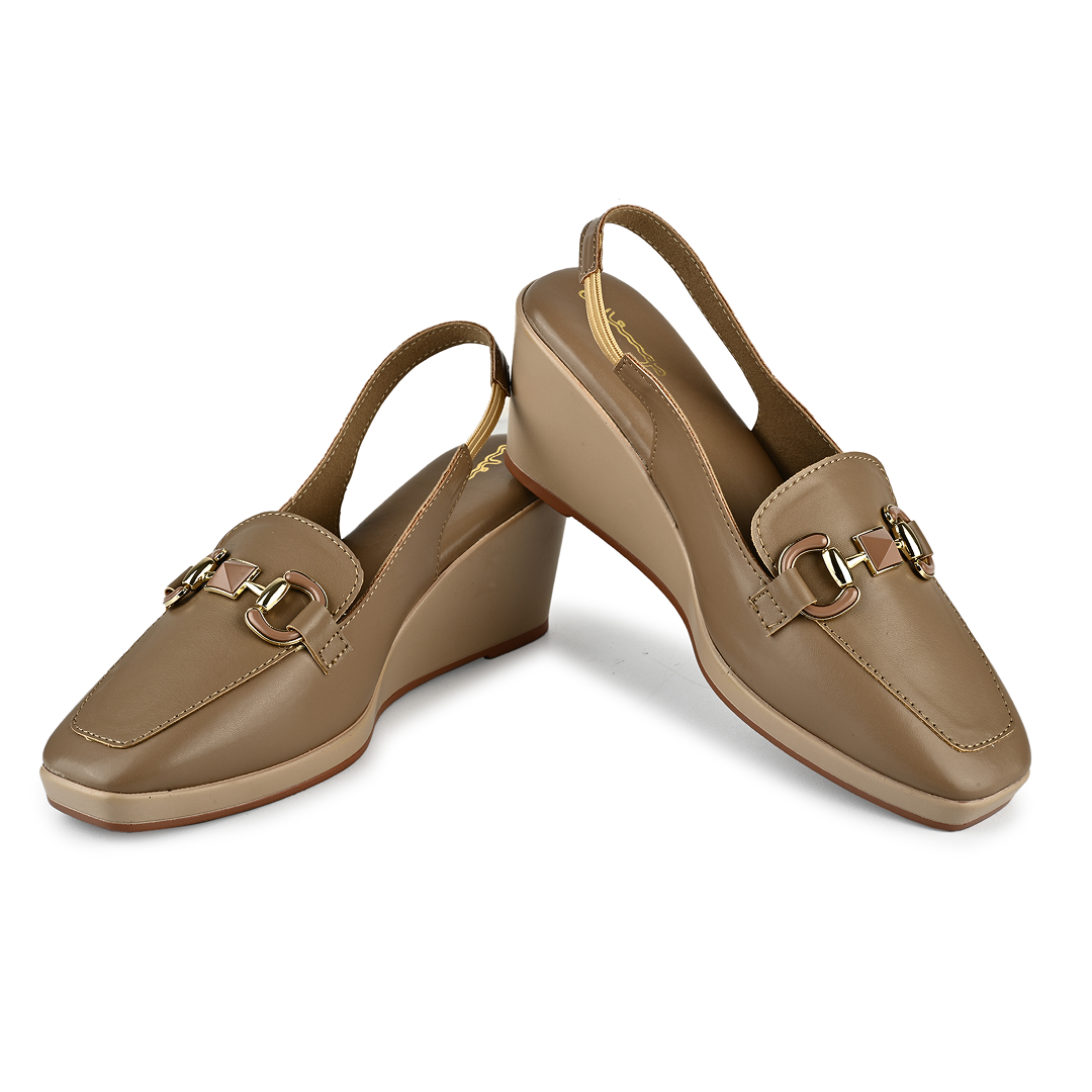 Gina Horsebit Strap Wedges - Brown