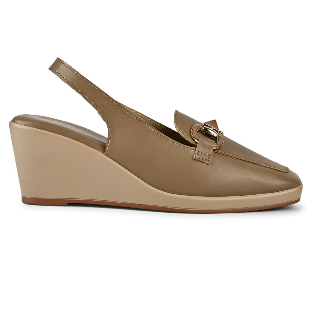 Gina Horsebit Strap Wedges - Brown