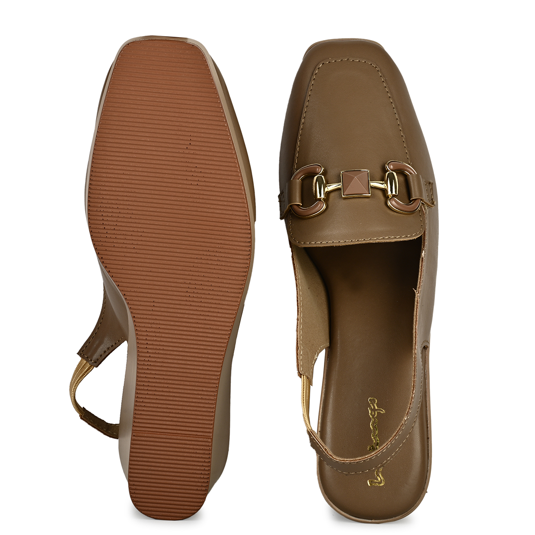 Gina Horsebit Strap Wedges - Brown