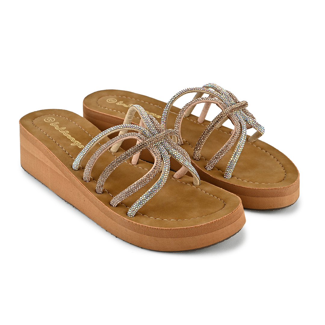 Kate Rhinestone Strappy Platforms - Rose Gold