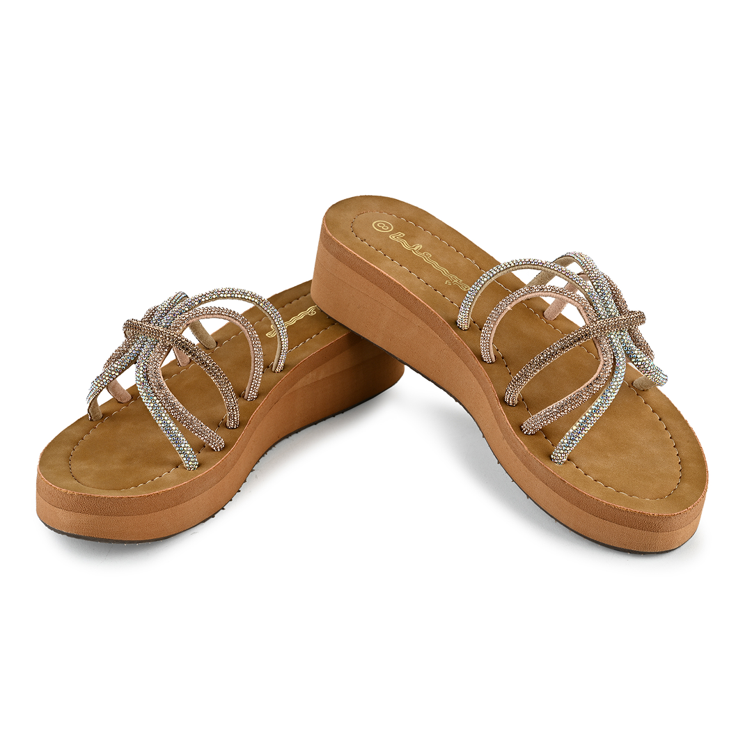 Kate Rhinestone Strappy Platforms - Rose Gold